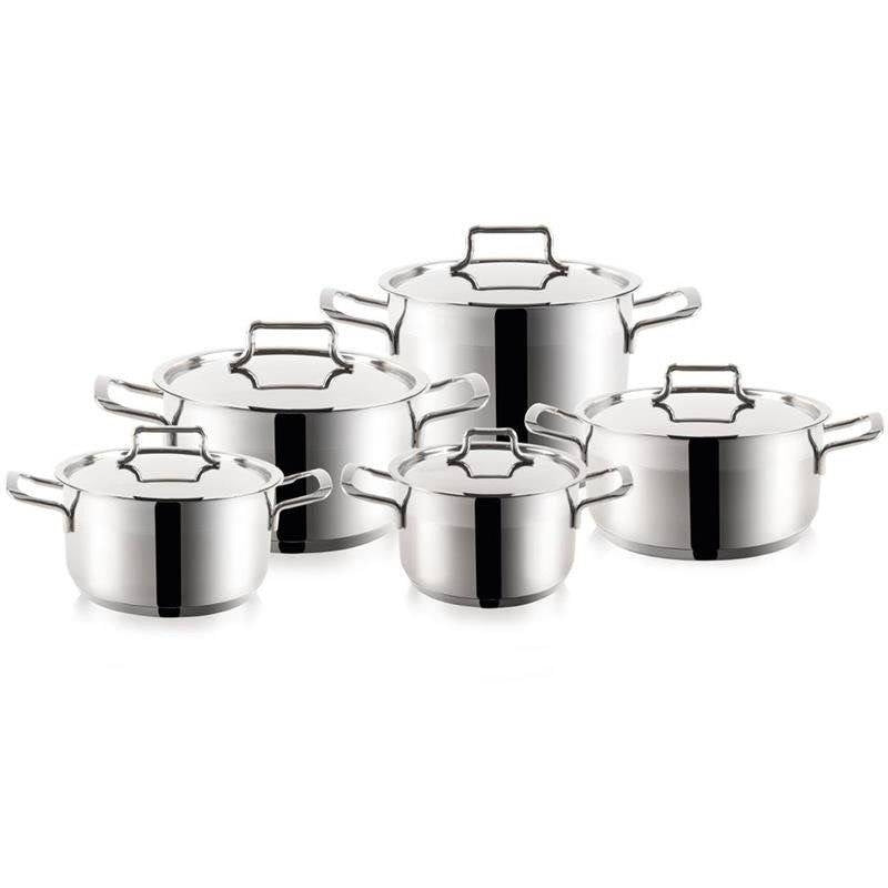 Set of 5 pots in stainless steel, lid, induction and dishwasher