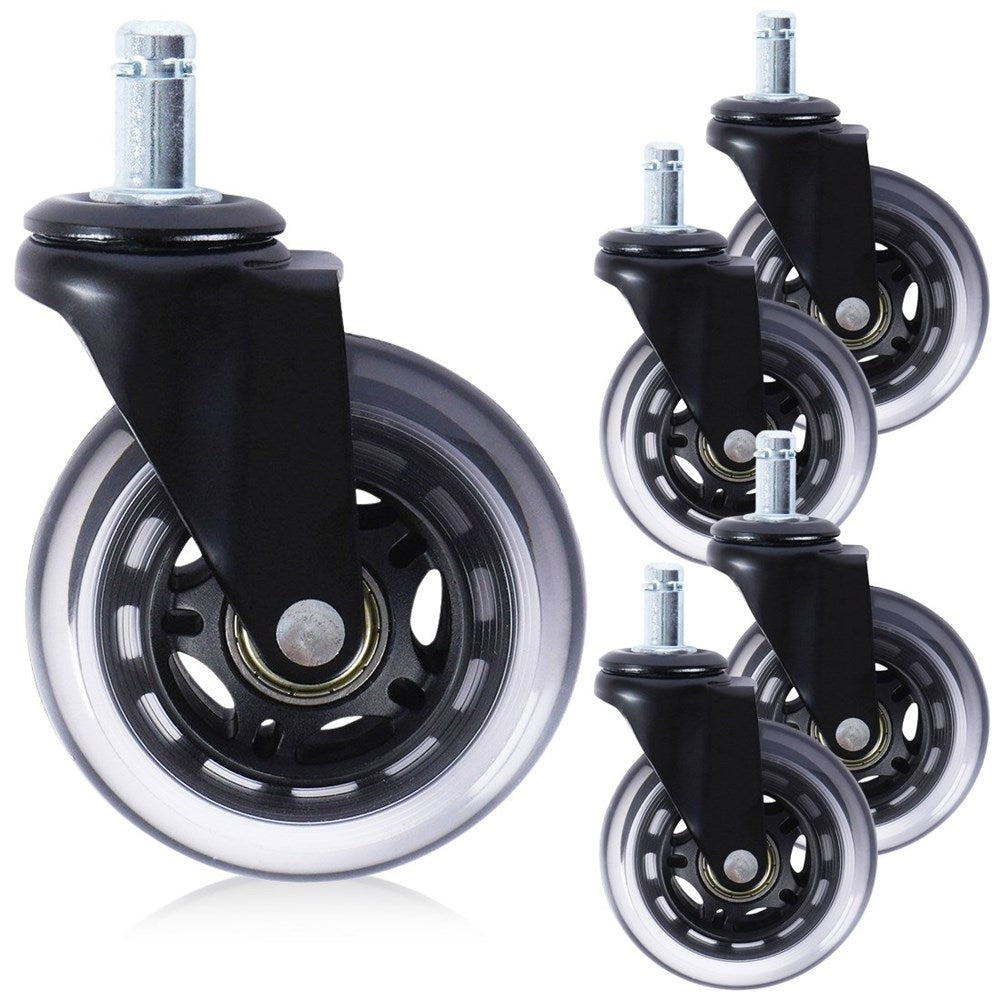 Set of 5 rubber wheels for office chair, 7.5 cm, silent rolling