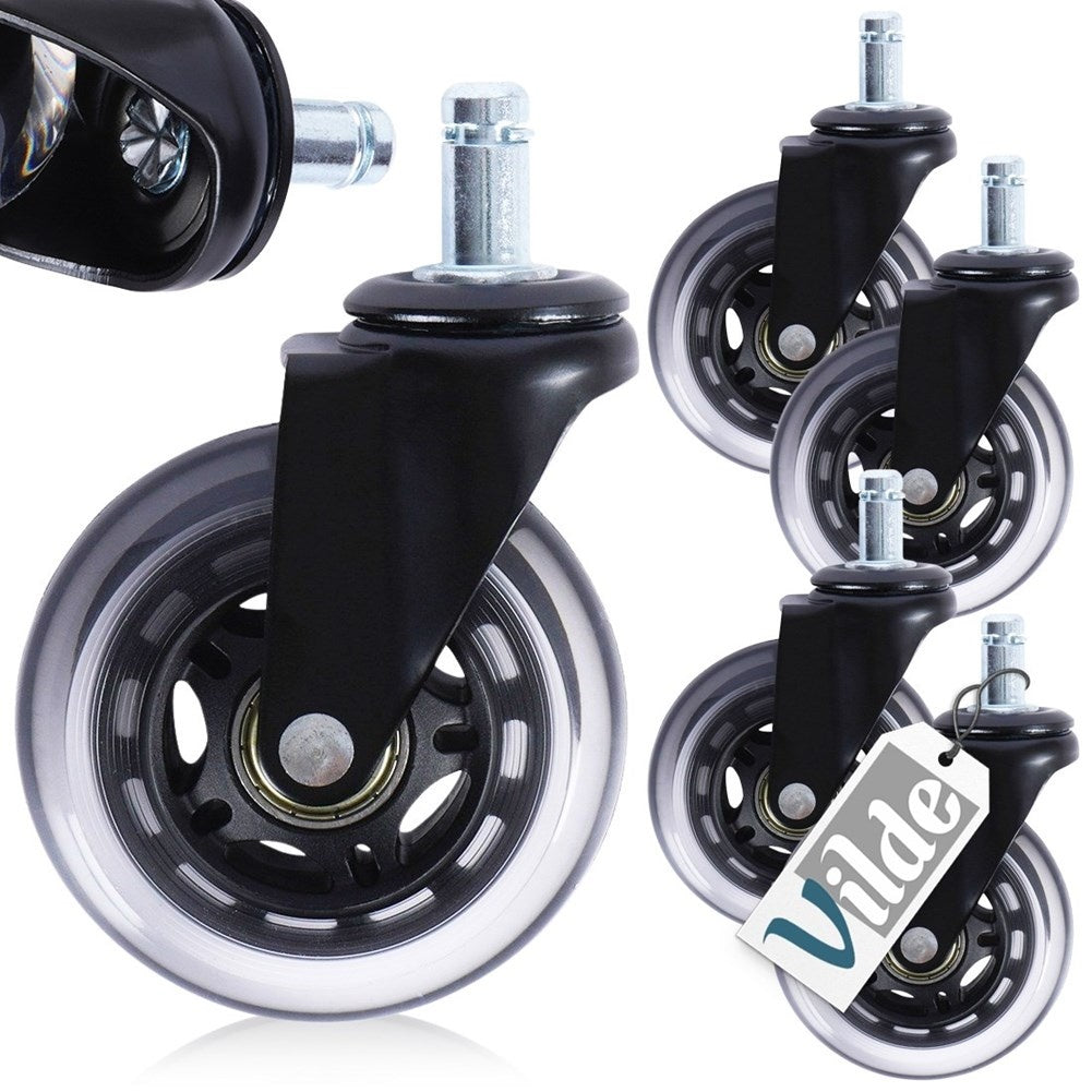 Set of 5 rubber wheels for office chair, 7.5 cm, silent rolling