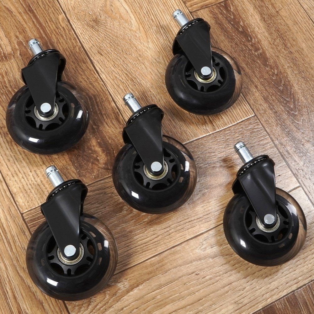 Set of 5 rubber wheels for office chair, 7.5 cm, silent rolling