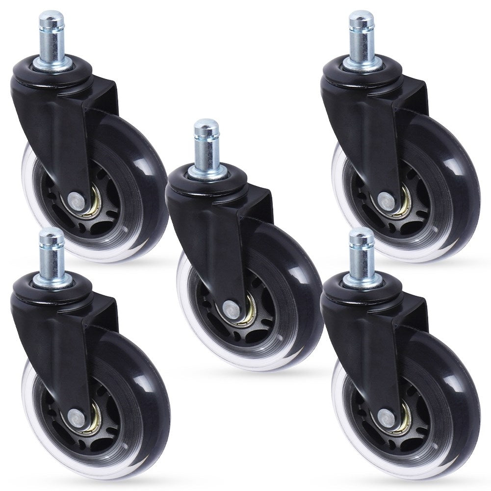 Set of 5 rubber wheels for office chair, 7.5 cm, silent rolling