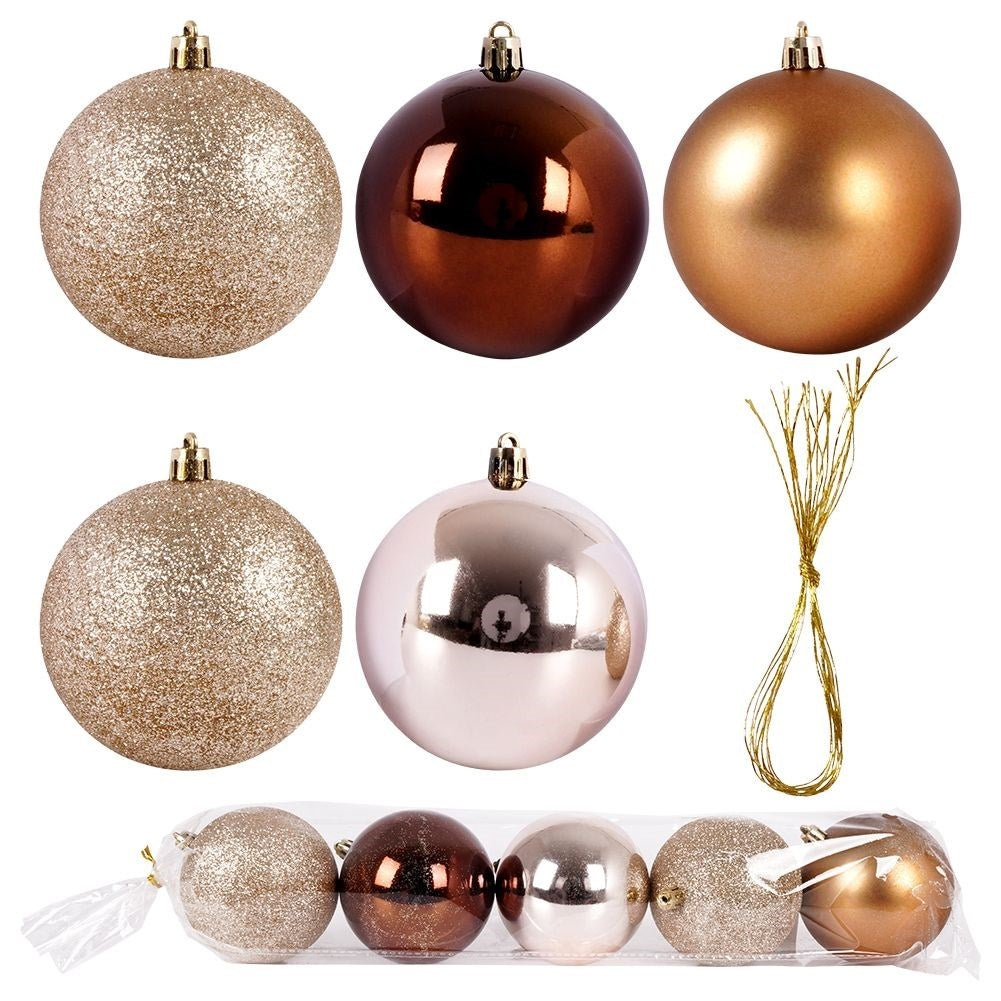 Set of 5 unbreakable Christmas balls in sparkling amber