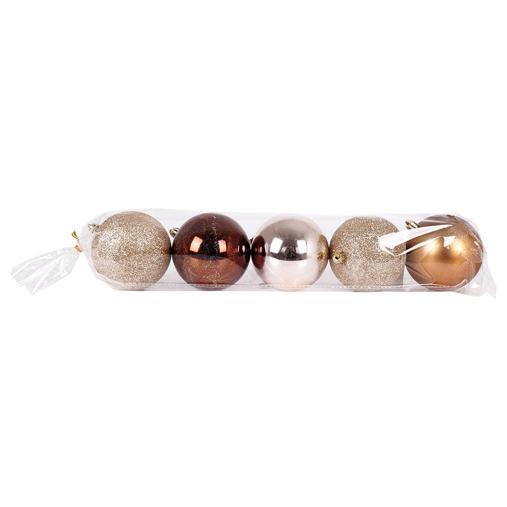Set of 5 unbreakable Christmas balls in sparkling amber