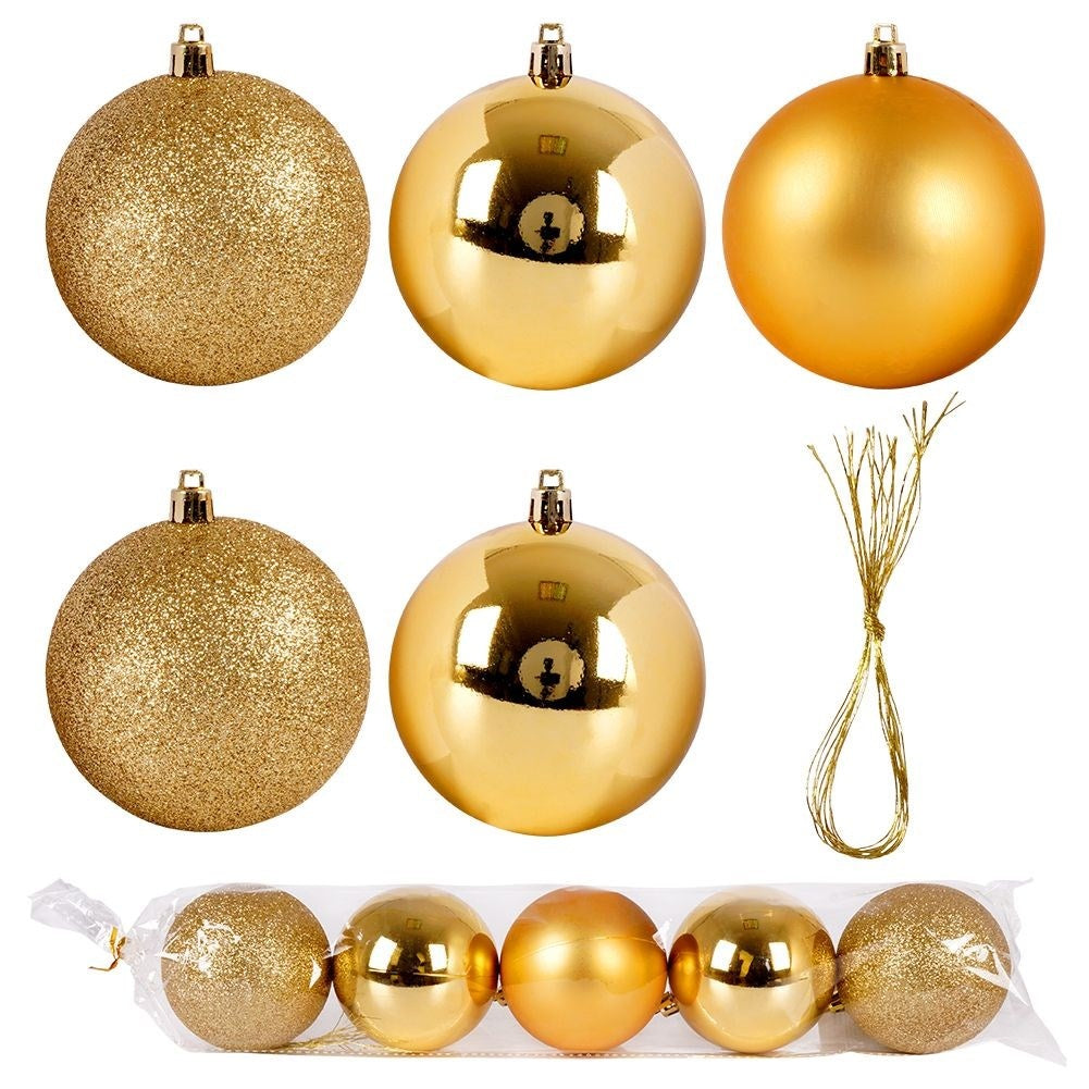 Set of 5 unbreakable Christmas tree balls in gold