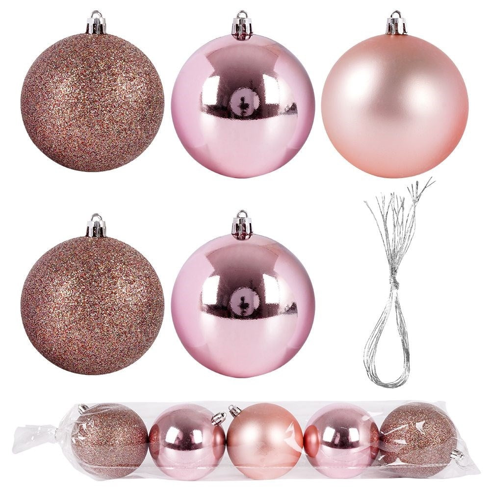 Set of 5 unbreakable Christmas tree balls in pink