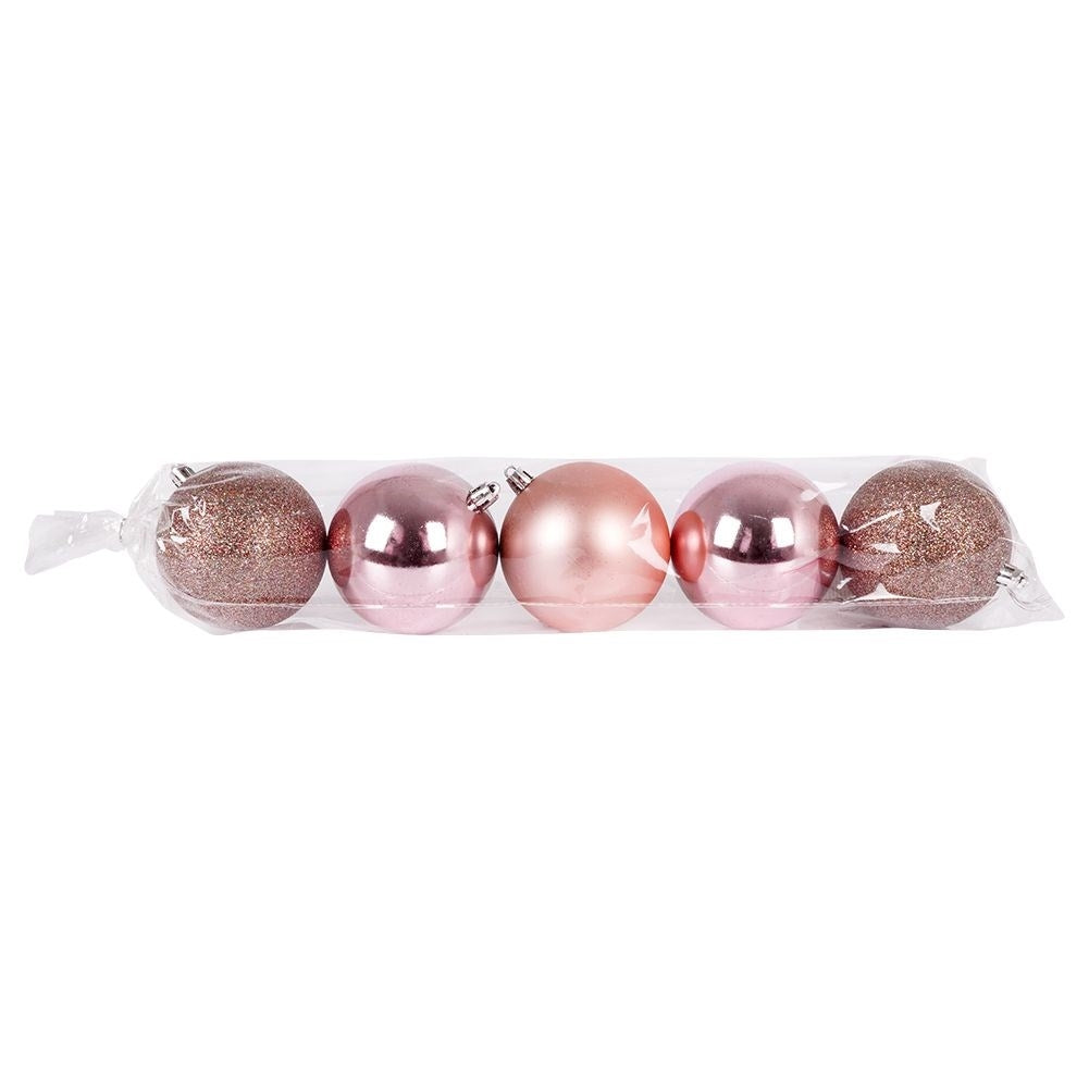 Set of 5 unbreakable Christmas tree balls in pink