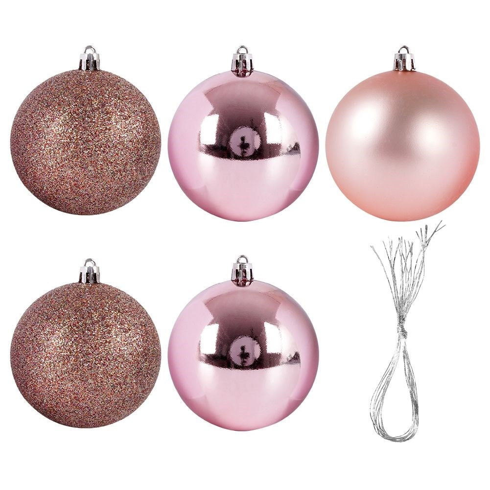 Set of 5 unbreakable Christmas tree balls in pink
