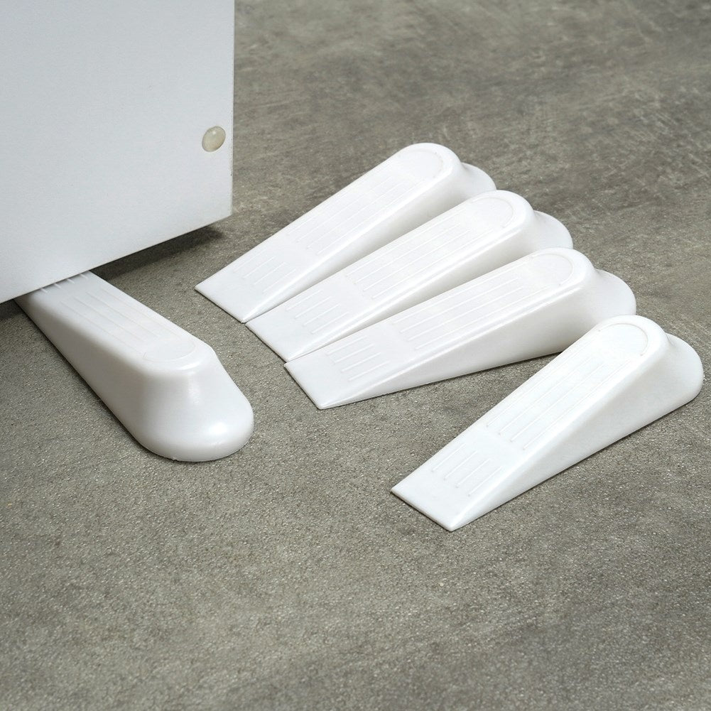 Set of 5 white plastic door stops, protects doors and floors