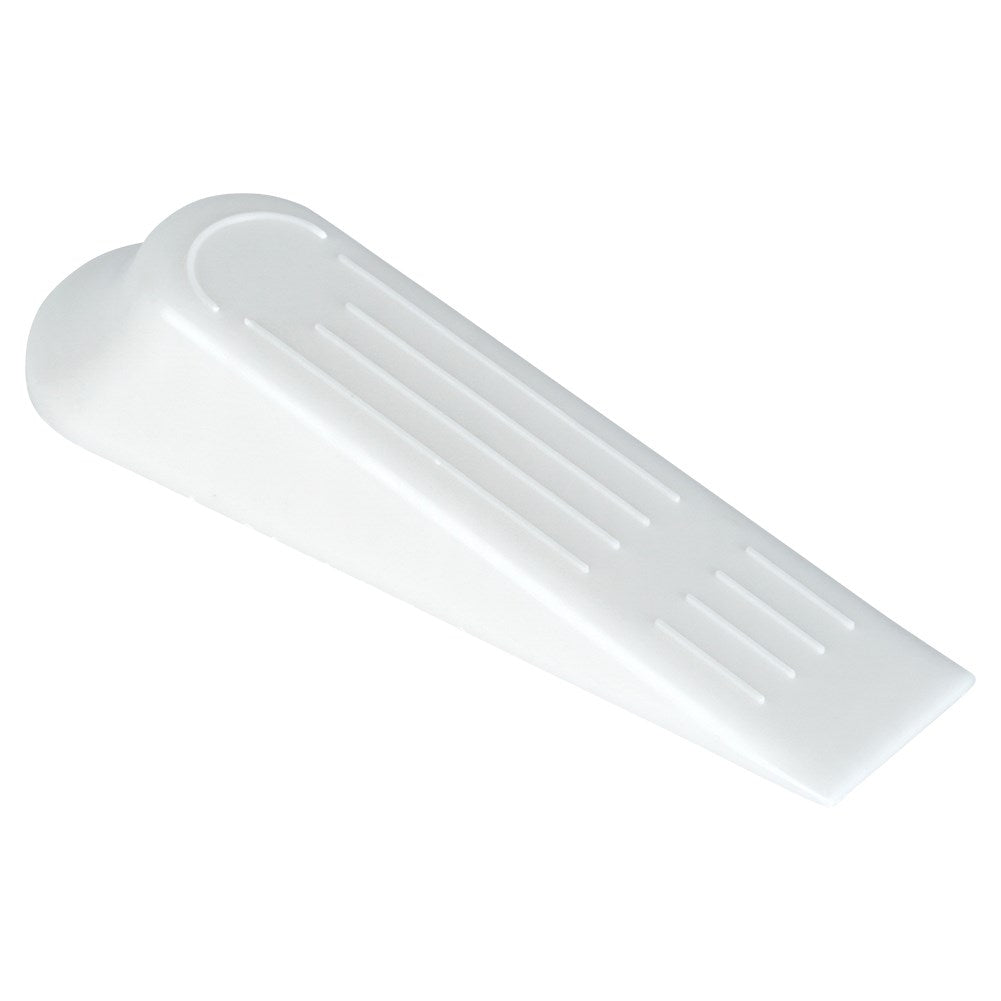 Set of 5 white plastic door stops, protects doors and floors
