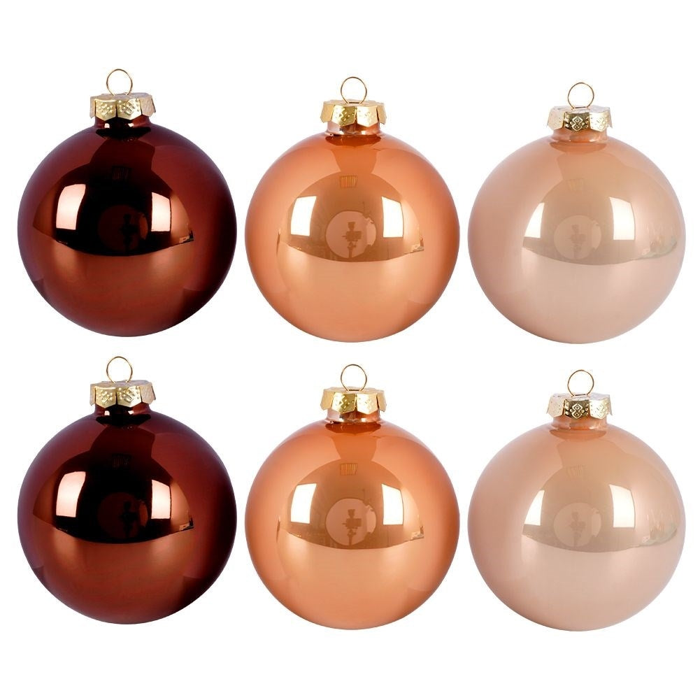 Set of 6 amber colored Christmas tree balls in glass