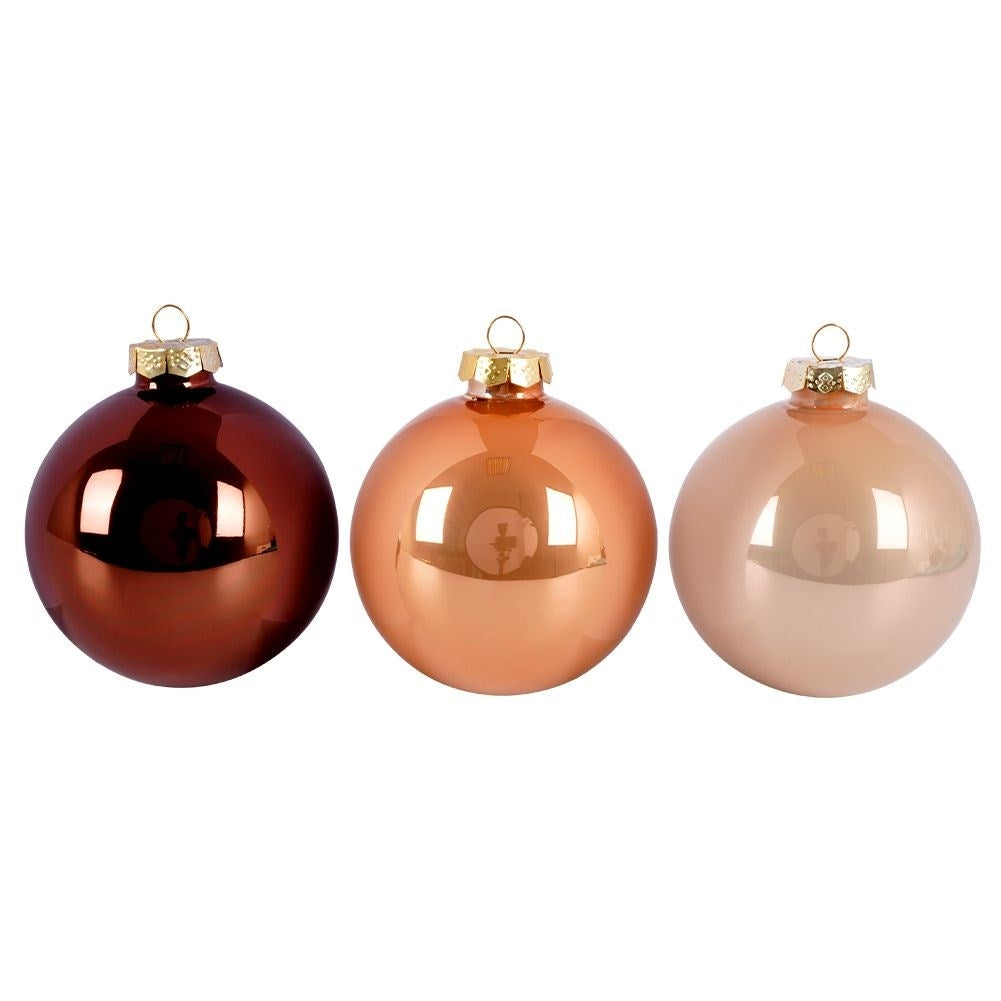 Set of 6 amber colored Christmas tree balls in glass