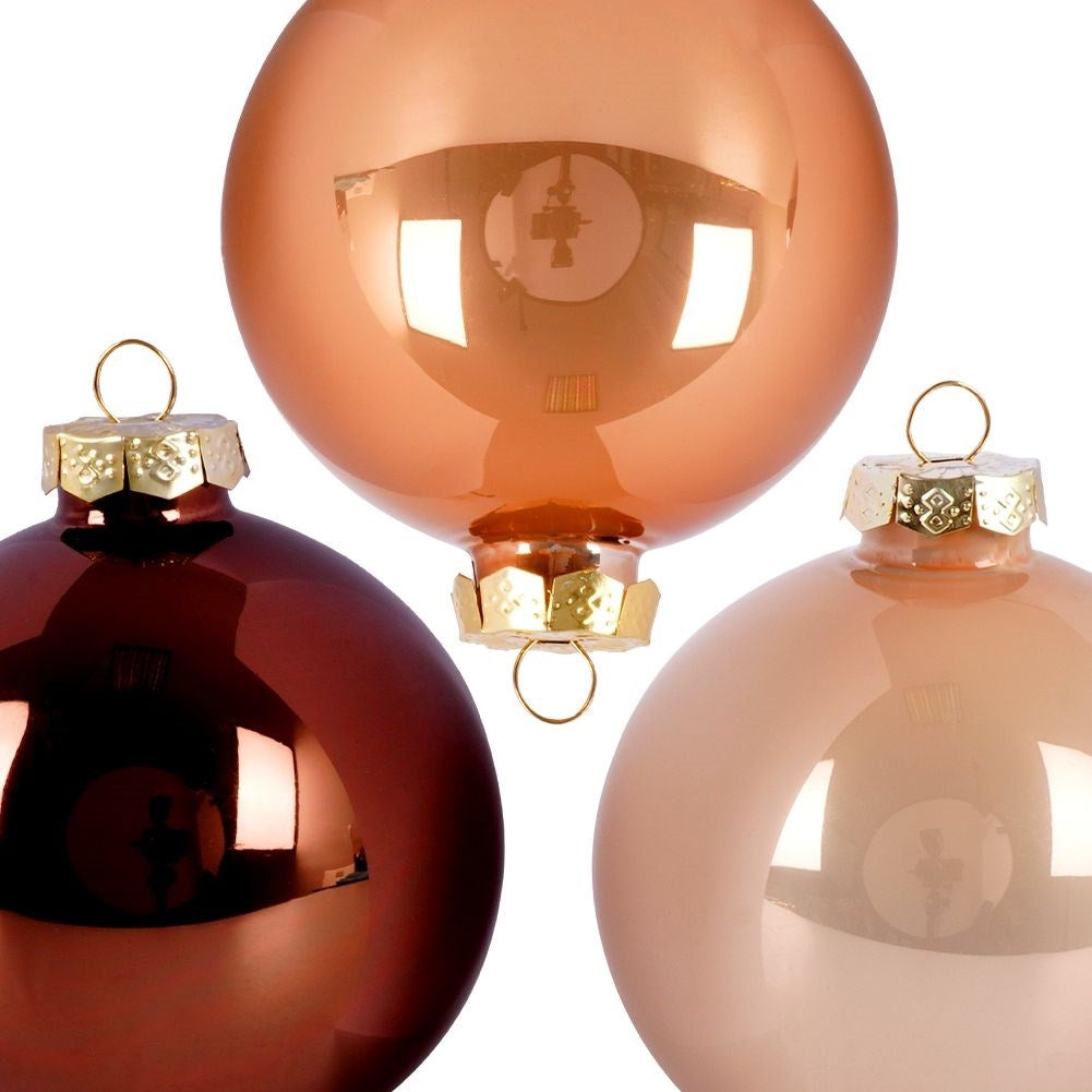 Set of 6 amber colored Christmas tree balls in glass