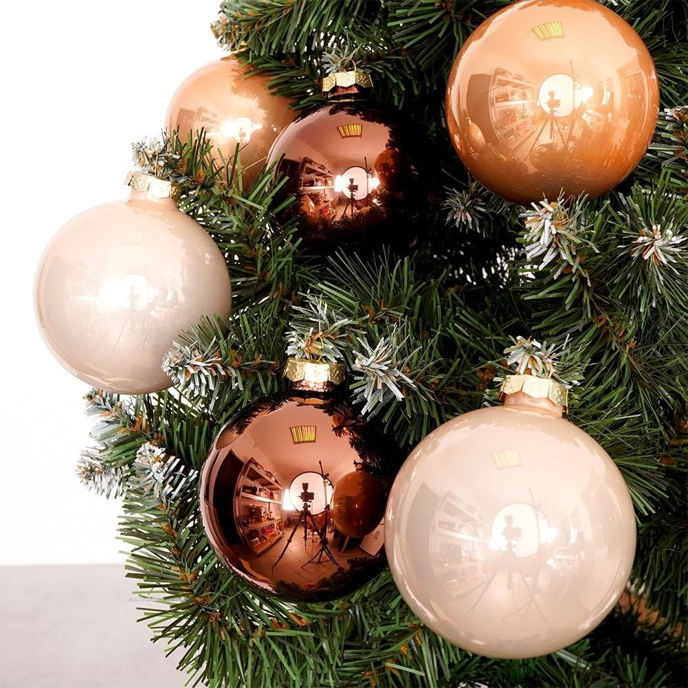 Set of 6 amber colored Christmas tree balls in glass