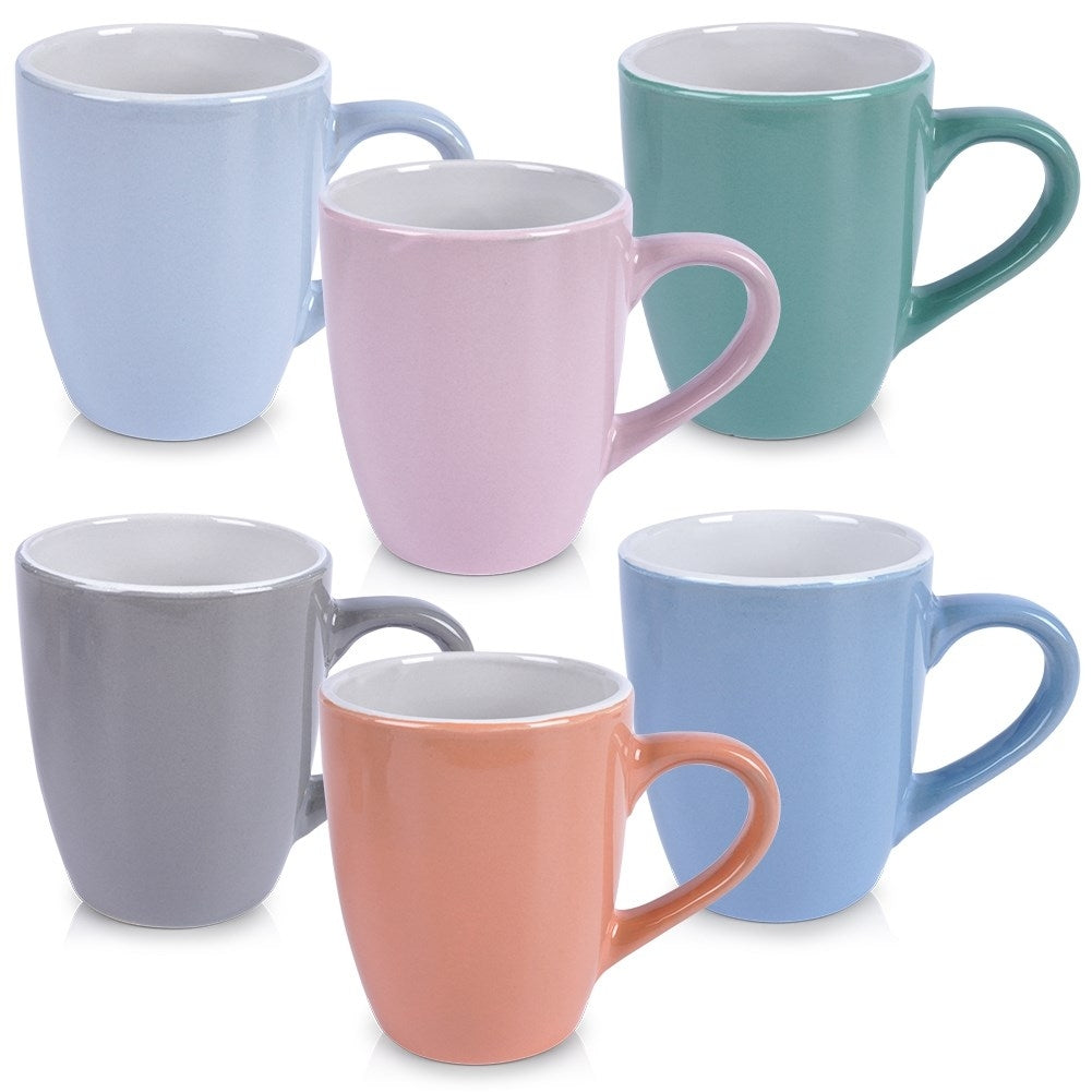 Set of 6 colorful ceramic mugs with comfortable handles