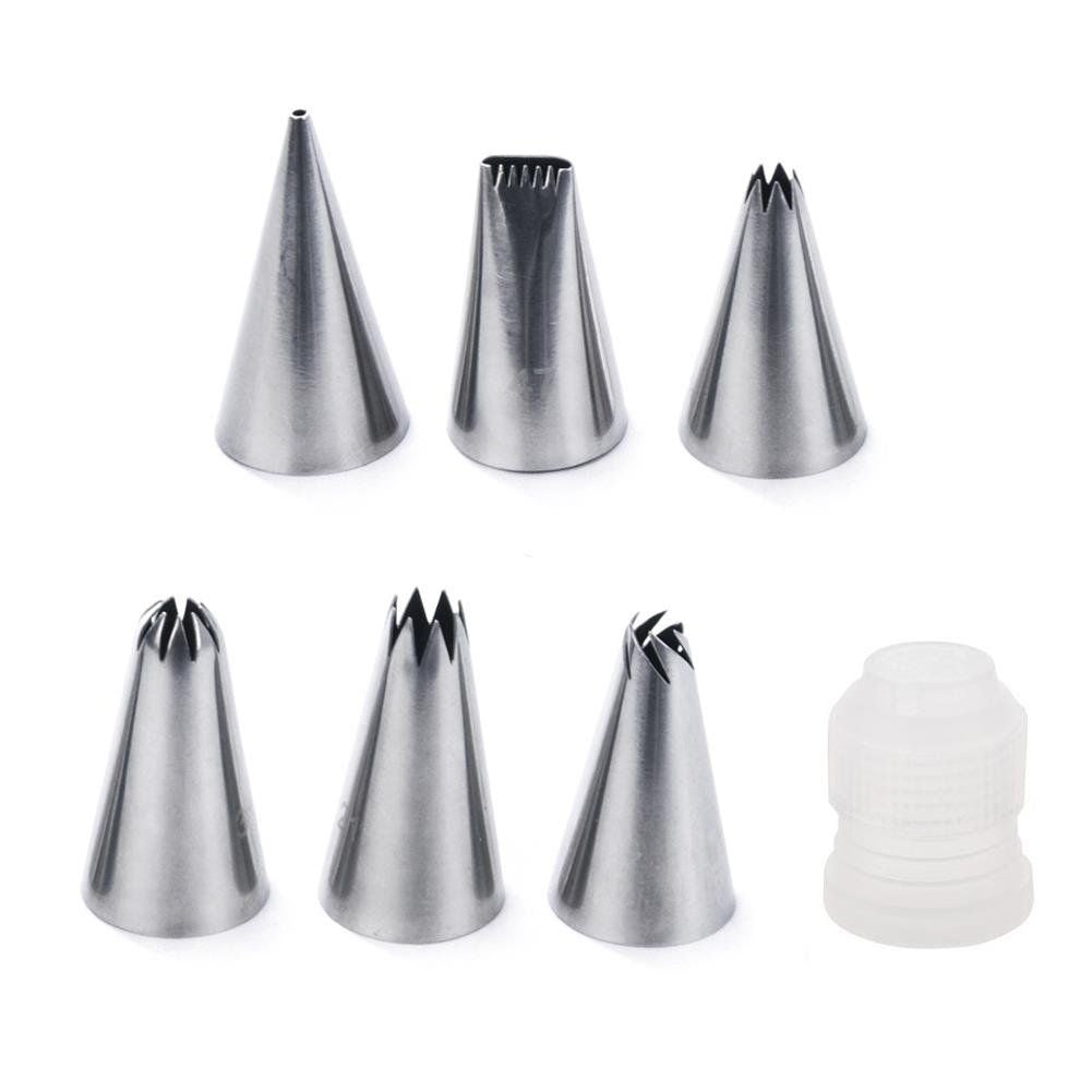 Set of 6 decorating nozzles in stainless steel