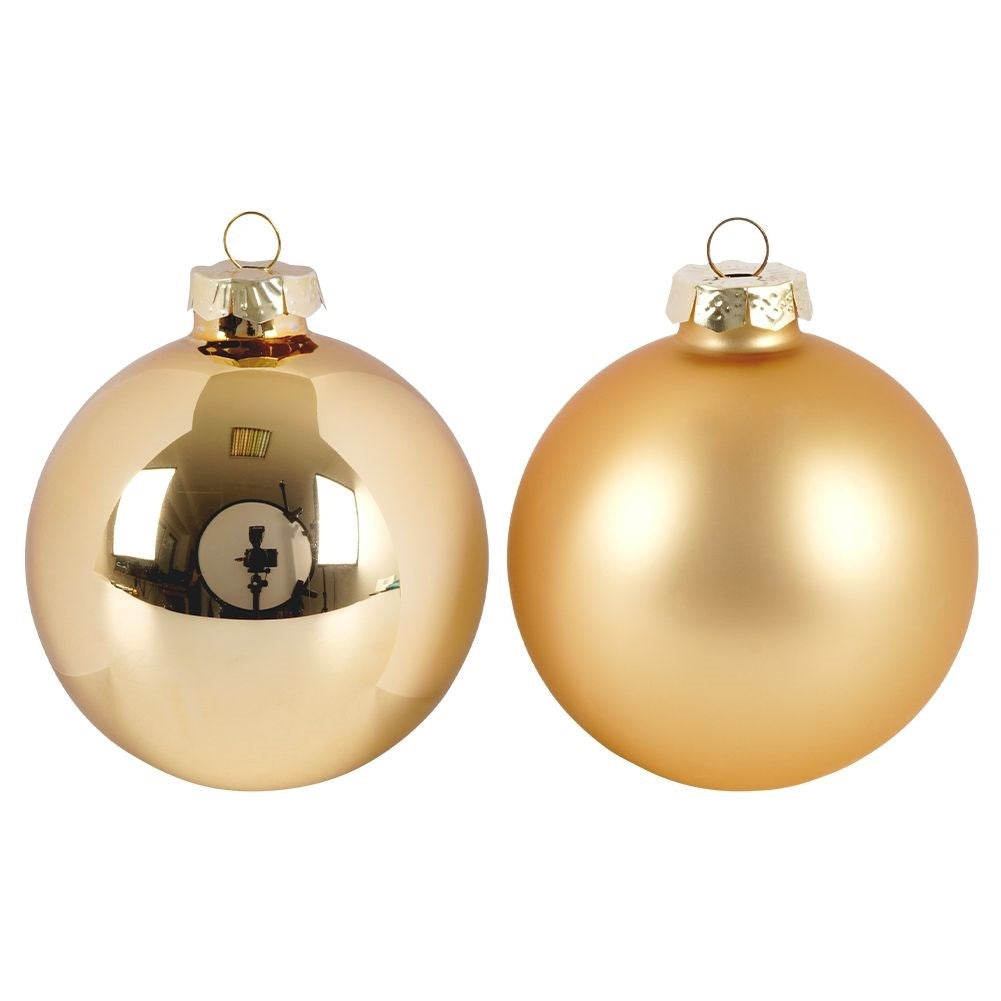 Set of 6 elegant gold colored Christmas tree balls in glass