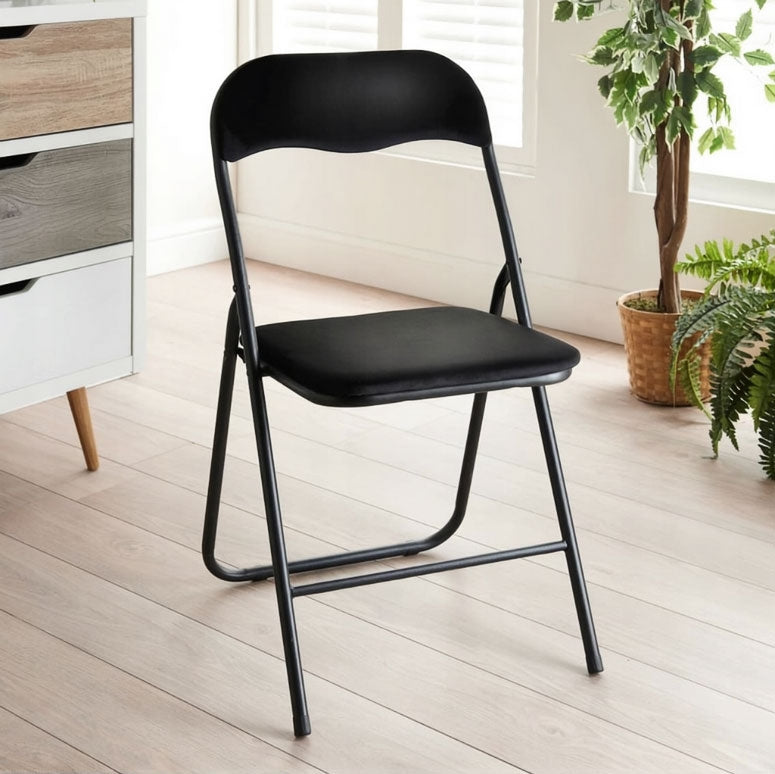 Set of 6 foldable garden catering chairs, black eco-leather