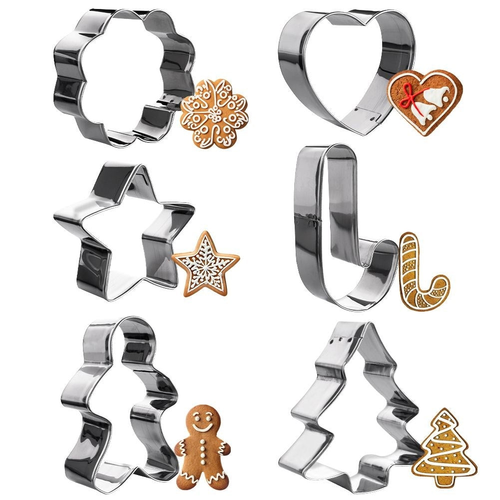 Set of 6 gingerbread molds in a Christmas motif, stainless steel