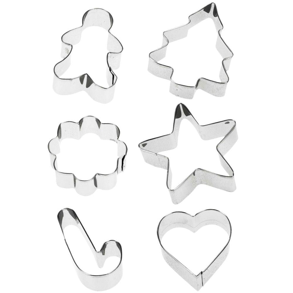 Set of 6 gingerbread molds in a Christmas motif, stainless steel