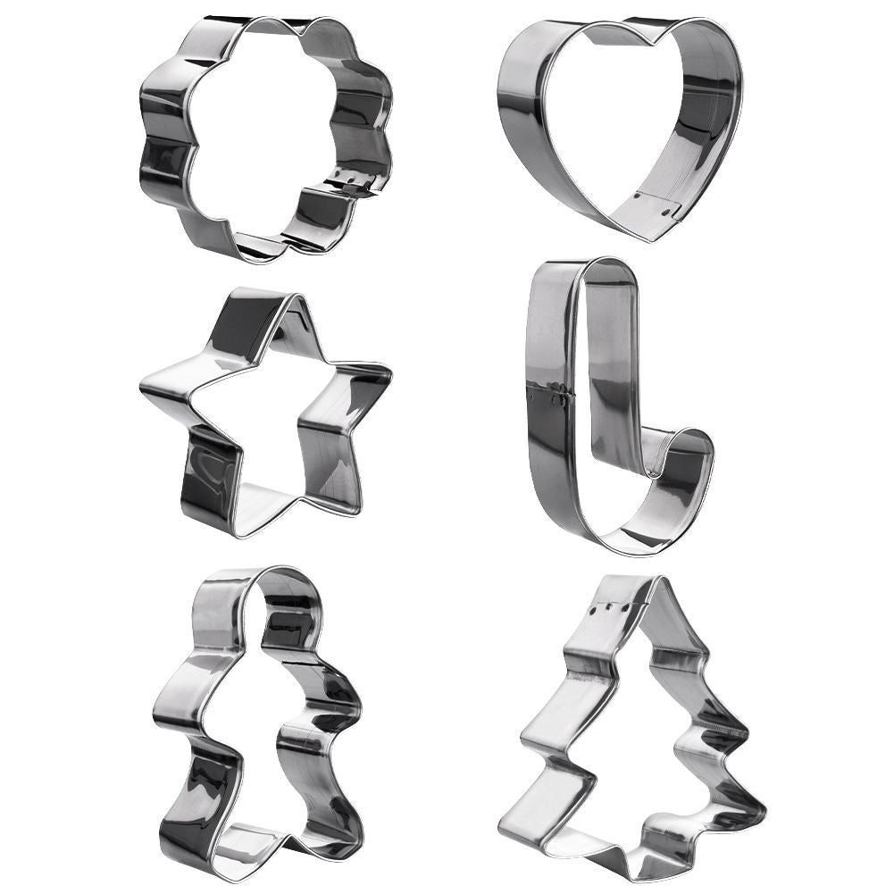 Set of 6 gingerbread molds in a Christmas motif, stainless steel