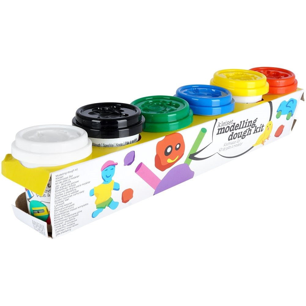 Set of 6 large colorful clay containers with figure lids