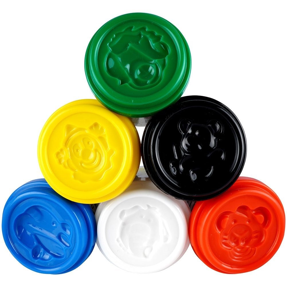 Set of 6 large colorful clay containers with figure lids