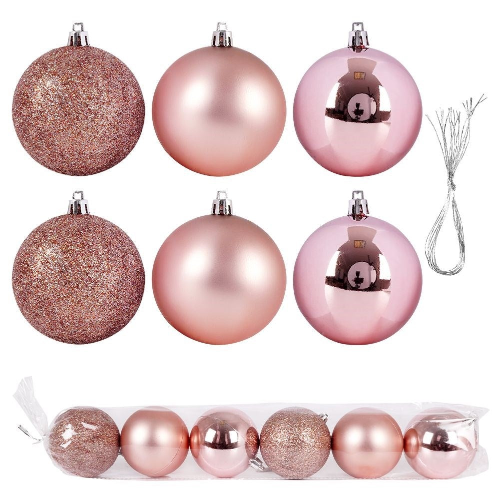 Set of 6 pink Christmas tree balls: unbreakable, durable and safe