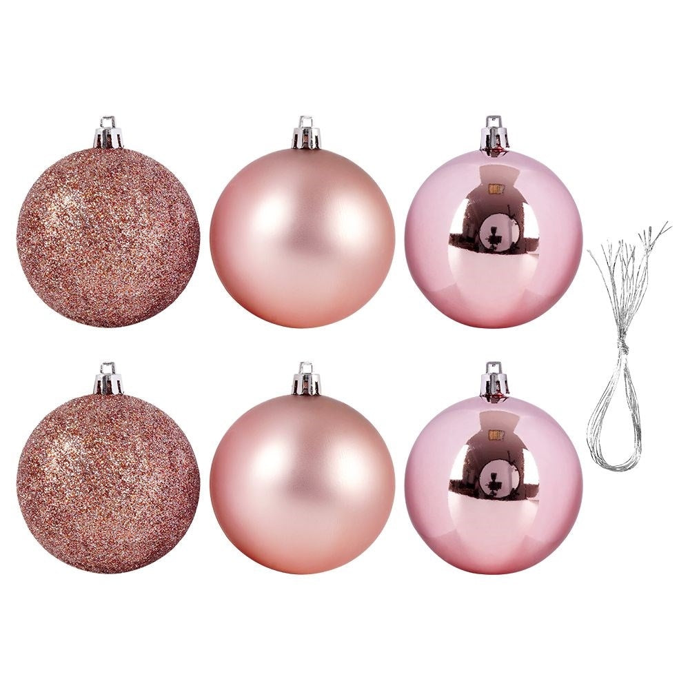Set of 6 pink Christmas tree balls: unbreakable, durable and safe