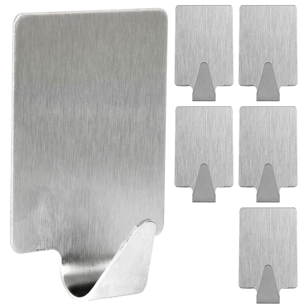 Set of 6 rectangular stainless steel self-adhesive hooks
