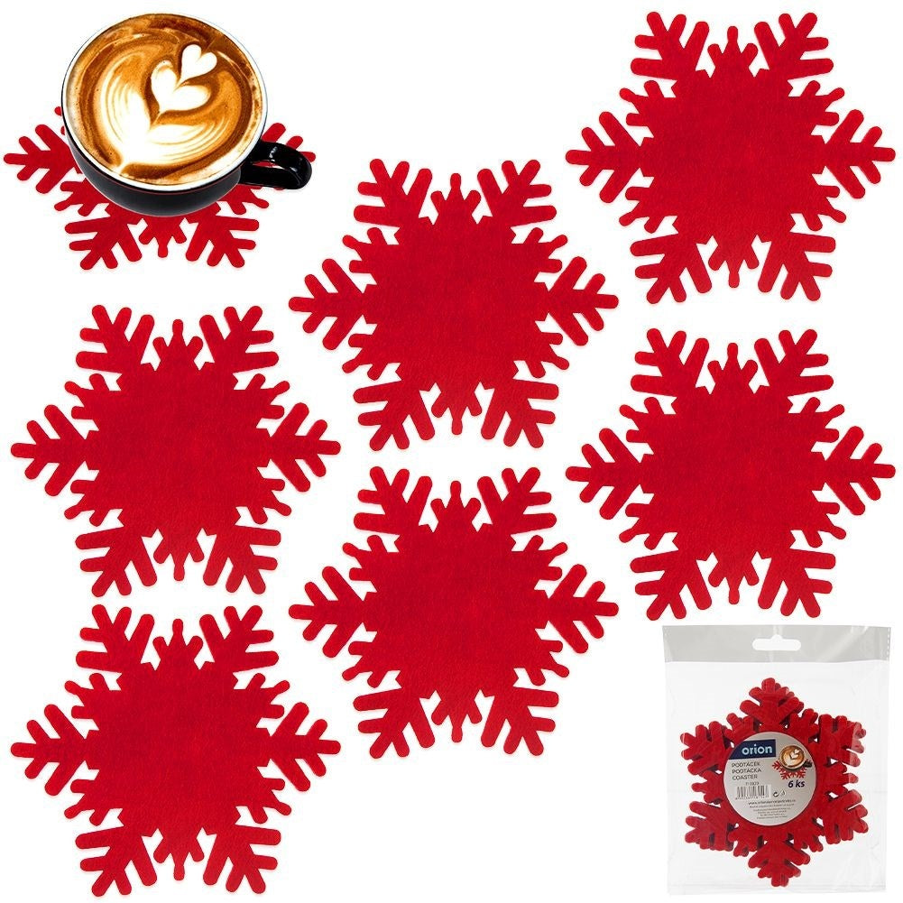 Set of 6 red snowflake coasters for hot dishes