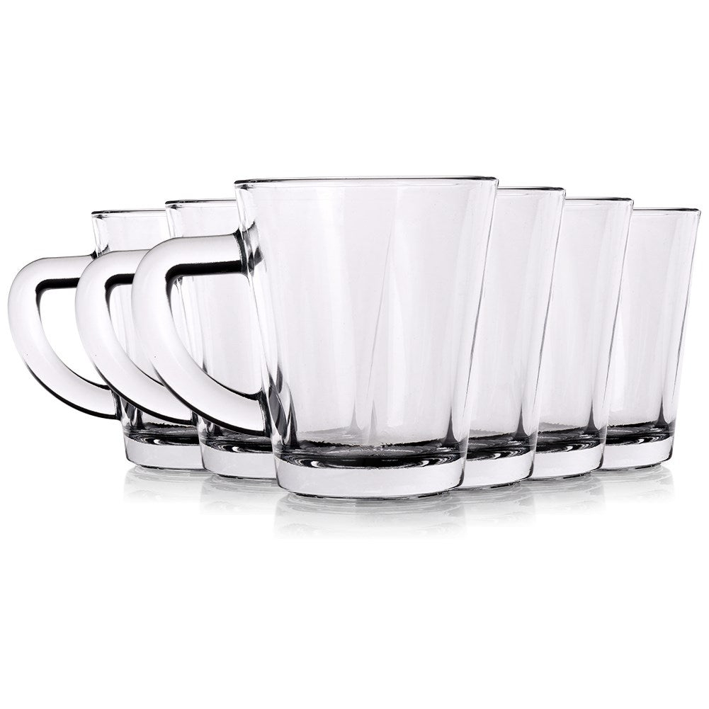 Set of 6 small glasses with handles for espresso, thick glass