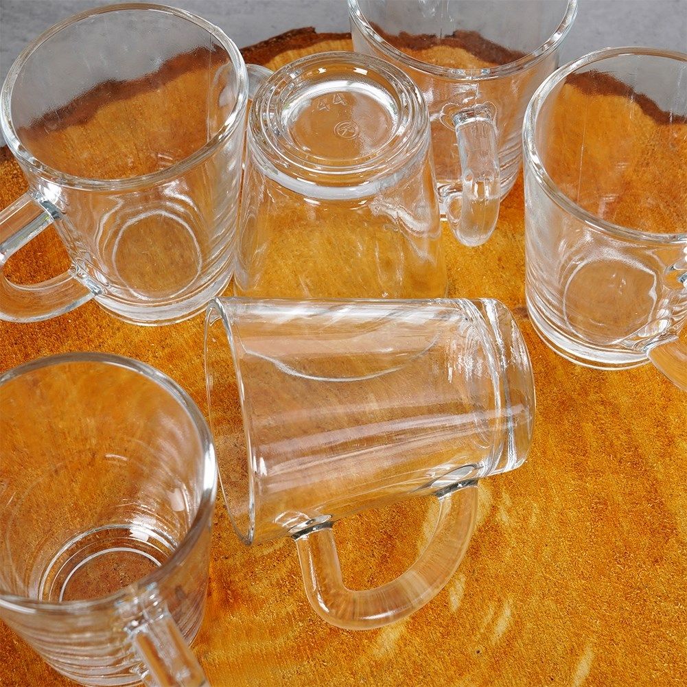 Set of 6 small glasses with handles for espresso, thick glass