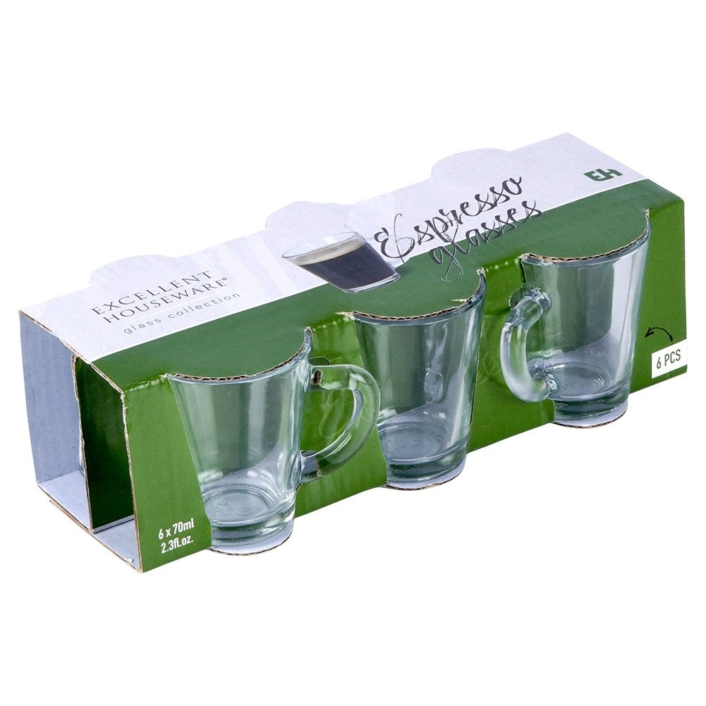 Set of 6 small glasses with handles for espresso, thick glass
