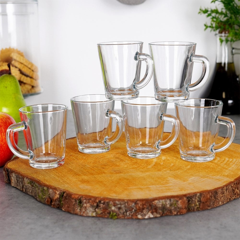 Set of 6 small glasses with handles for espresso, thick glass
