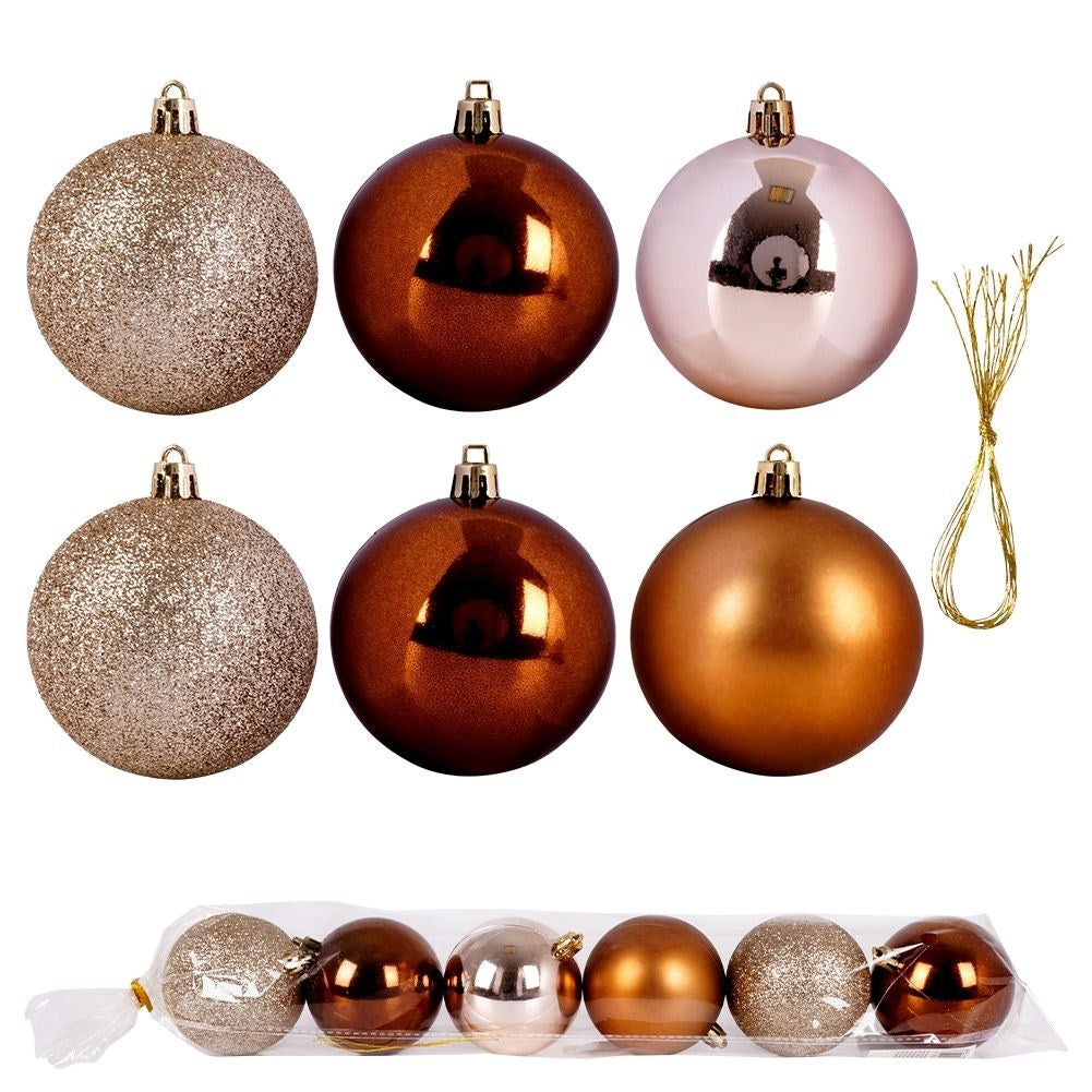 Set of 6 unbreakable Christmas tree balls in amber color