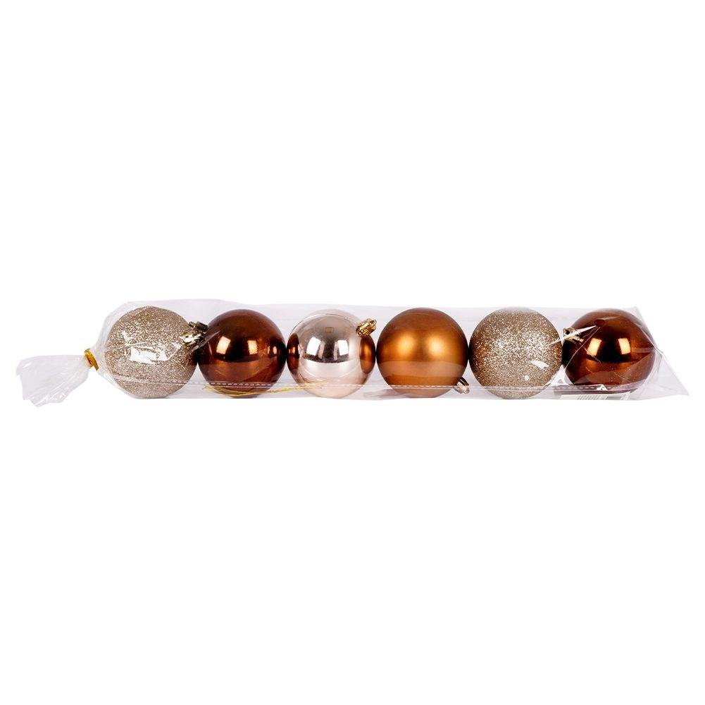 Set of 6 unbreakable Christmas tree balls in amber color