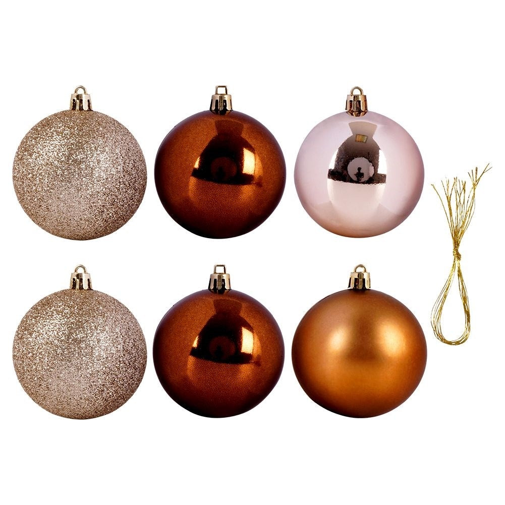 Set of 6 unbreakable Christmas tree balls in amber color