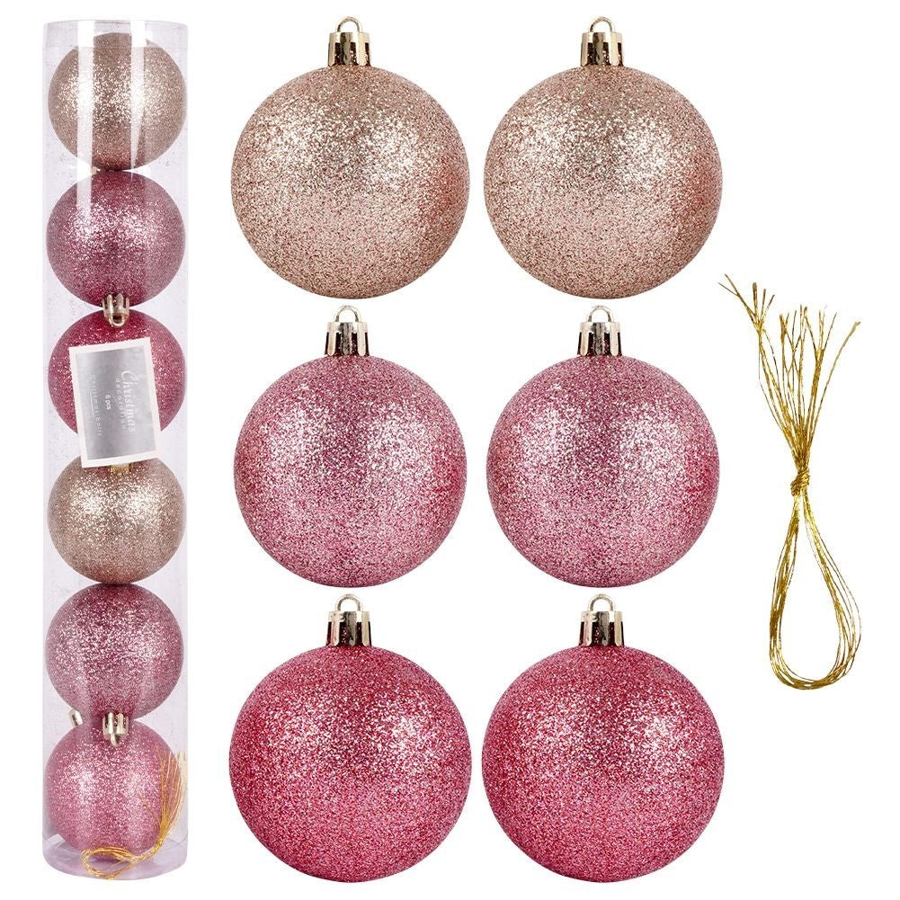 Set of 6 unbreakable and glittering Christmas tree balls in pink