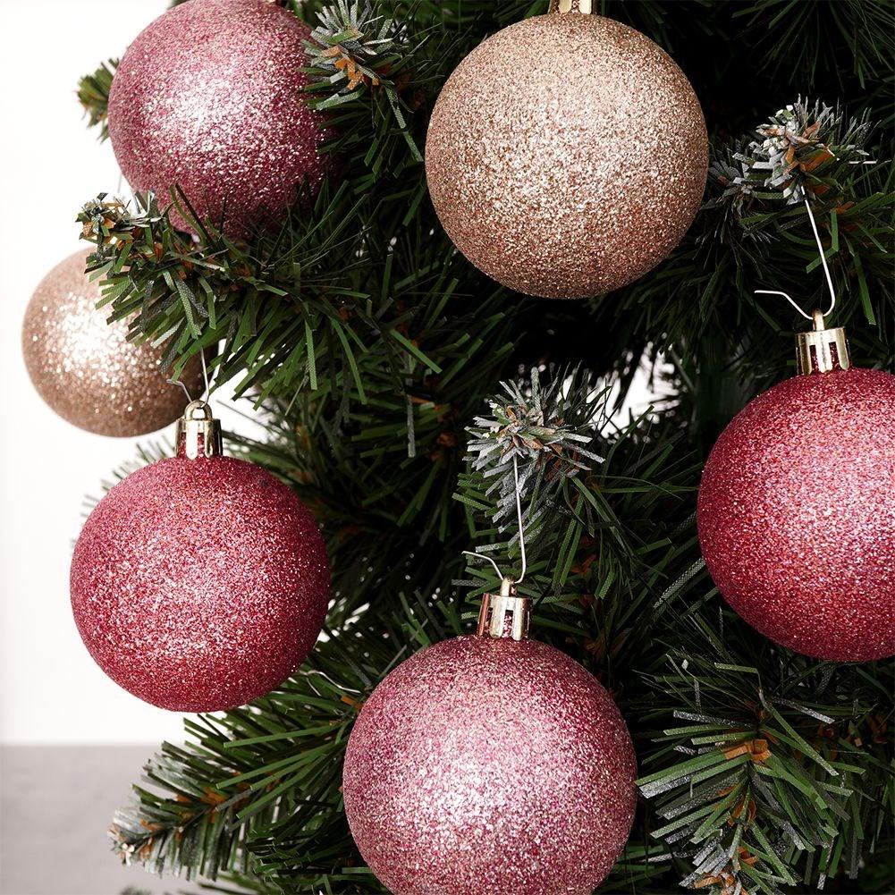 Set of 6 unbreakable and glittering Christmas tree balls in pink