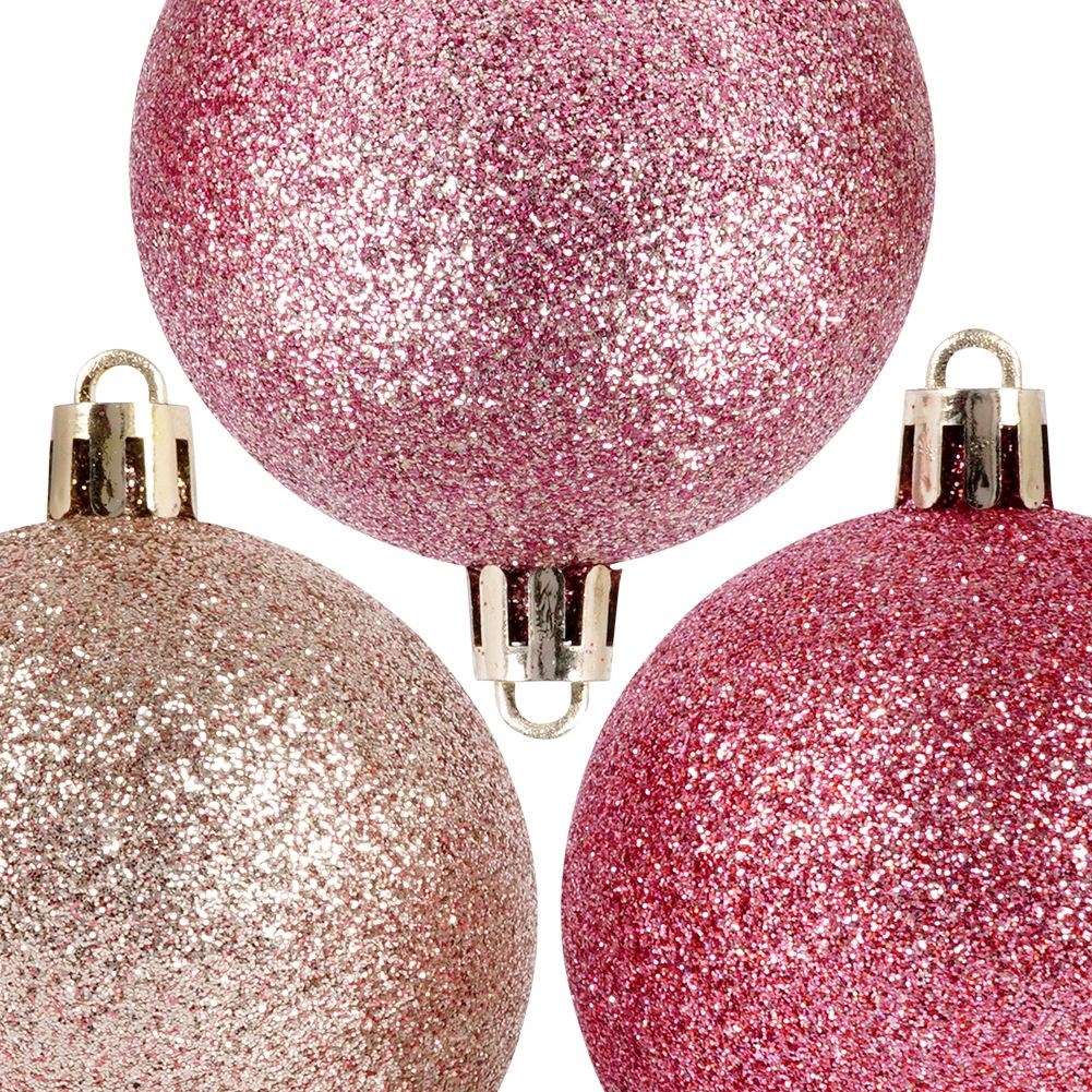 Set of 6 unbreakable and glittering Christmas tree balls in pink
