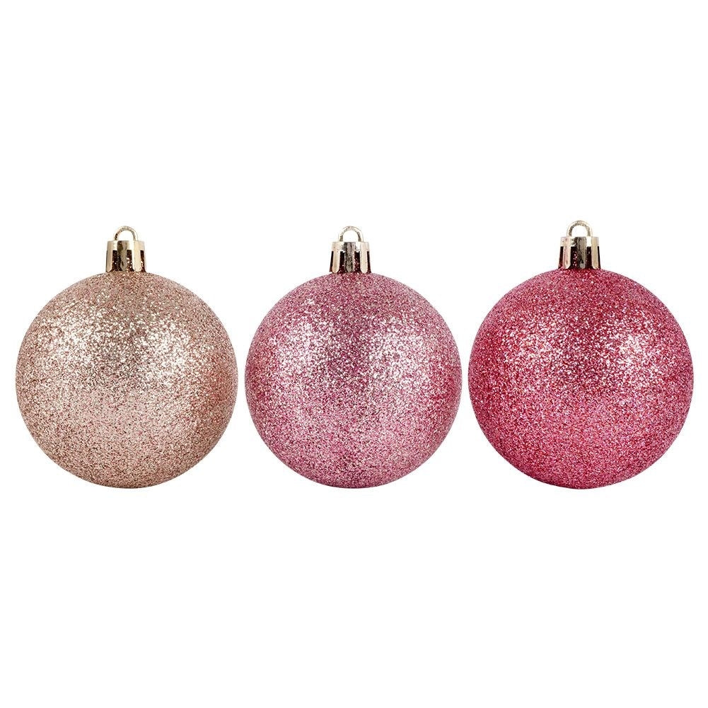 Set of 6 unbreakable and glittering Christmas tree balls in pink