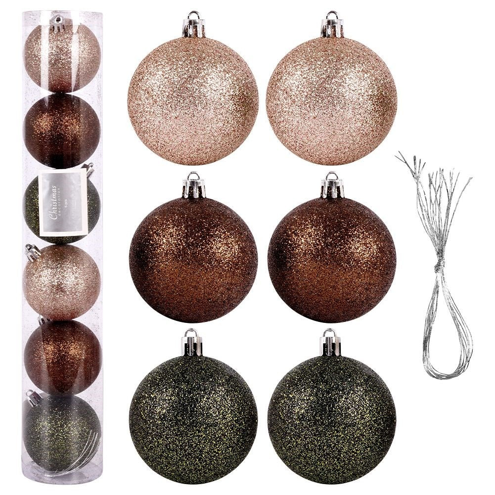 Set of 6 unbreakable glittering Christmas tree balls in 3 colours