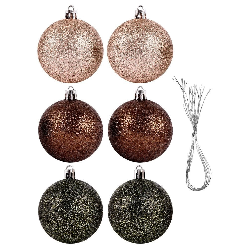 Set of 6 unbreakable glittering Christmas tree balls in 3 colours