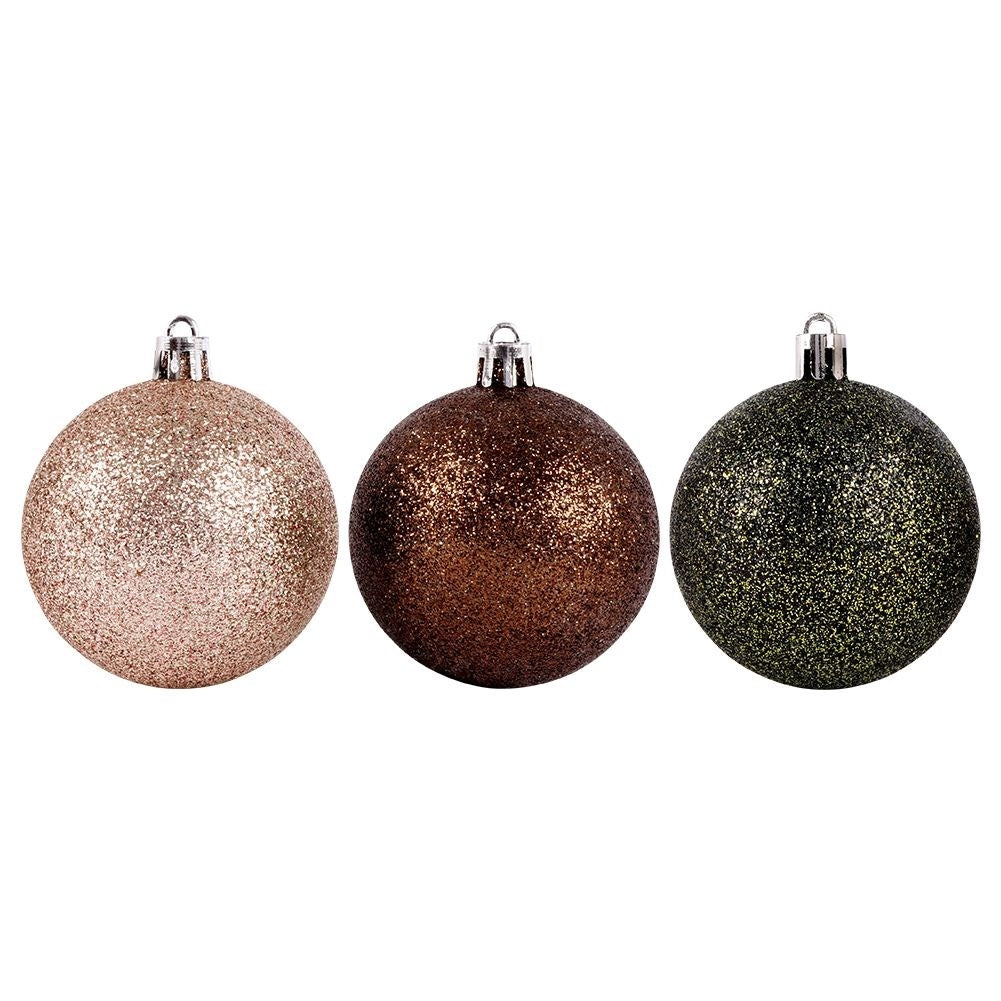 Set of 6 unbreakable glittering Christmas tree balls in 3 colours