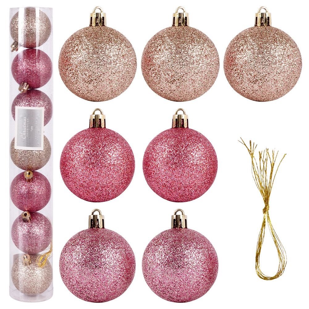 Set of 7 durable sparkling pink Christmas tree balls