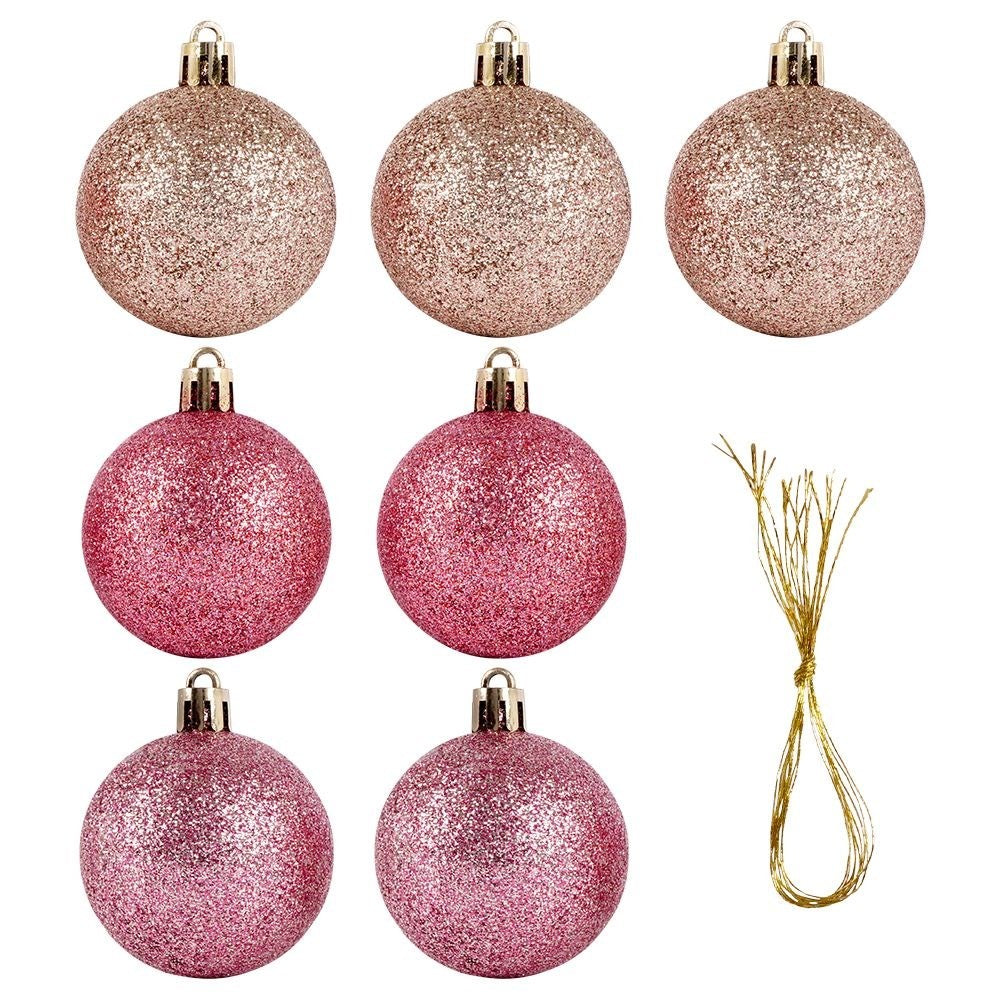 Set of 7 durable sparkling pink Christmas tree balls