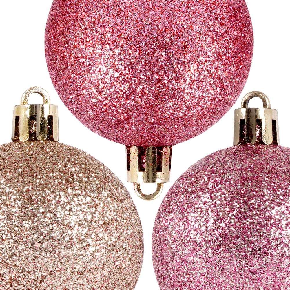 Set of 7 durable sparkling pink Christmas tree balls