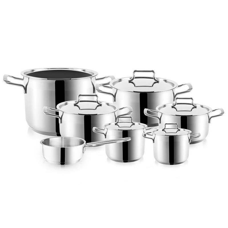 Set of 7 pans in stainless steel, induction and dishwasher safe