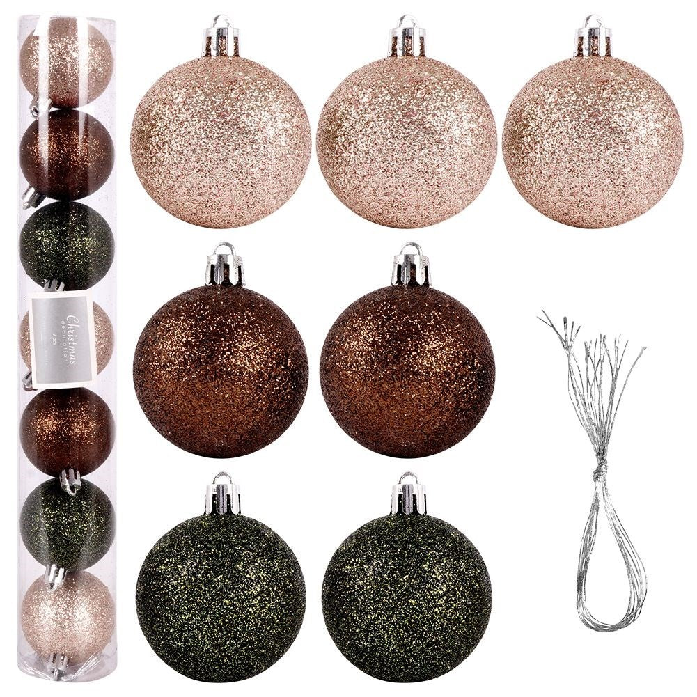 Set of 7 unbreakable Christmas tree balls in green, white and brown