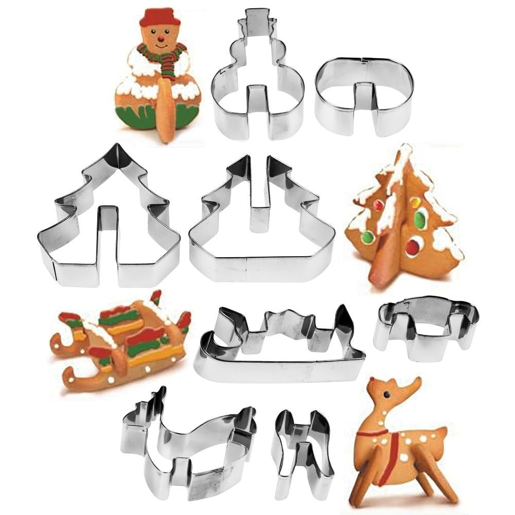 Set of 8 Christmas molds for 3D gingerbread in stainless steel